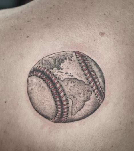 Baseball Ball with World Map Back Tattoo