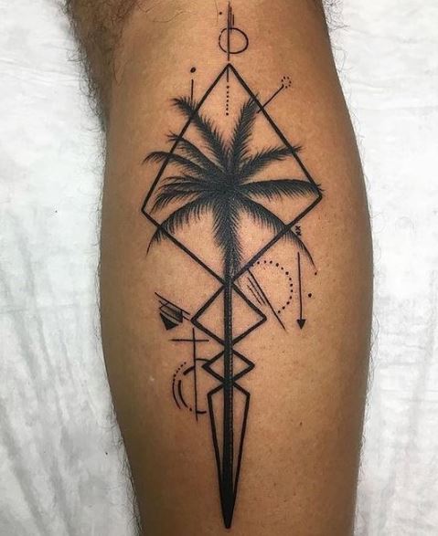 Black Geometric Shapes and Palm Tree Tattoo