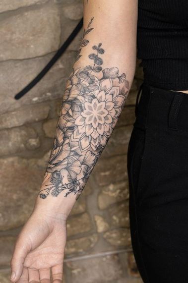 Floral Mandala Forearm Sleeve Tattoo