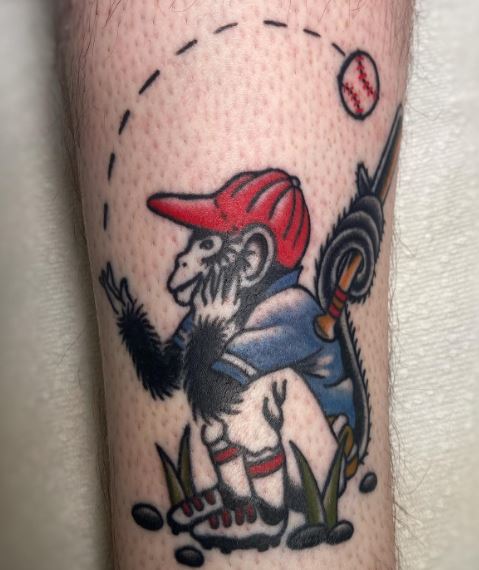 Colorful Monkey Baseball Player Tattoo