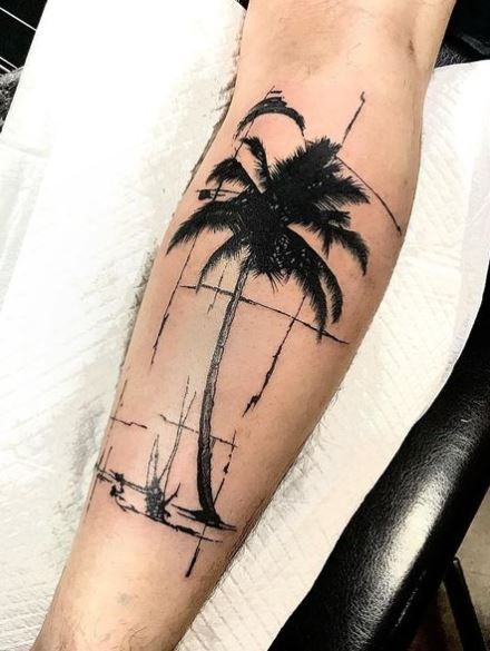 Black Palm Tree Calf Tattoo