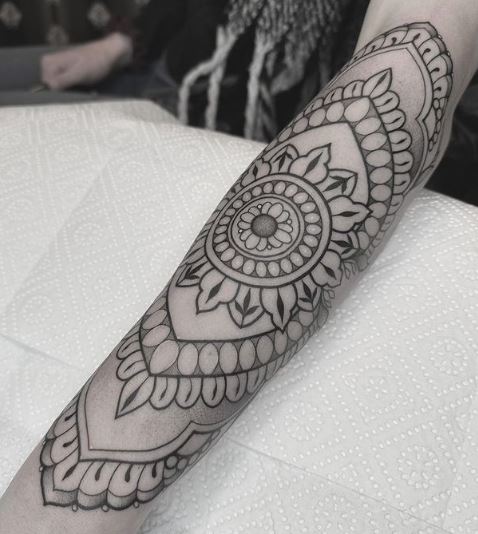 Ornamental Mandala Forearm Sleeve Tattoo