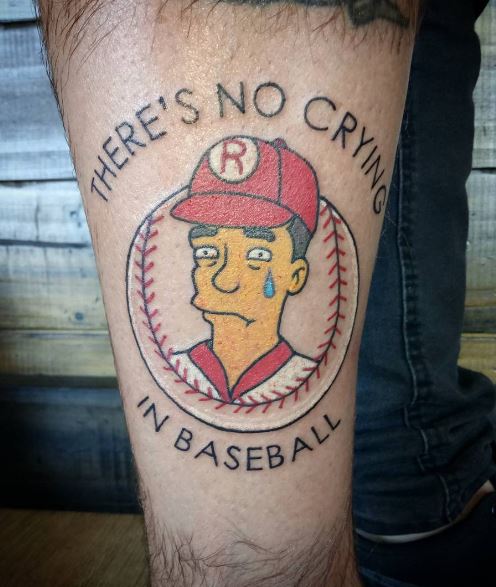 Simpsons Baseball Player Thigh Tattoo