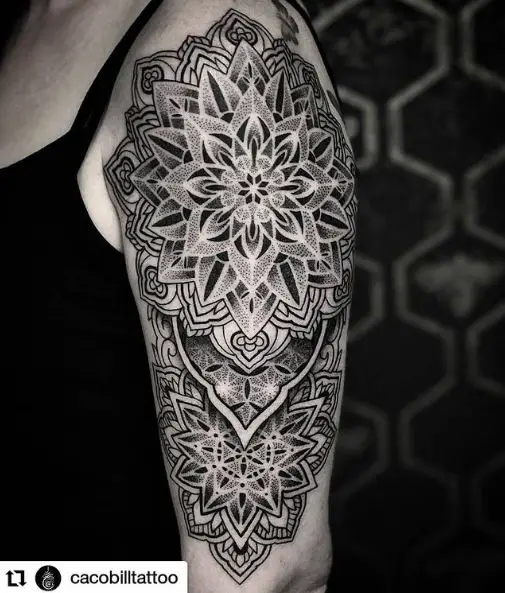 Black Mandala Arm Half Sleeve Tattoo