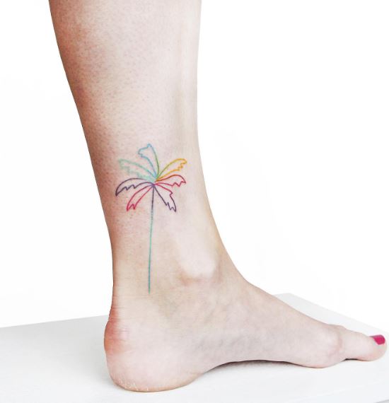 Rainbow Colored Palm Tree Ankle Tattoo