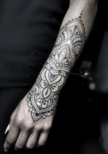 Ornamented Mandala Forearm Sleeve Tattoo