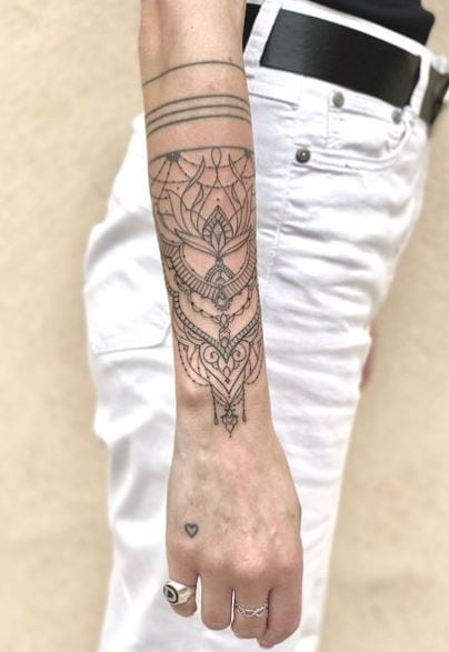 Symmetrical Ornament Forearm Sleeve Tattoo
