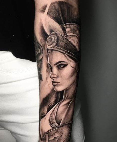 Goddess Athena Forearm Sleeve Tattoo