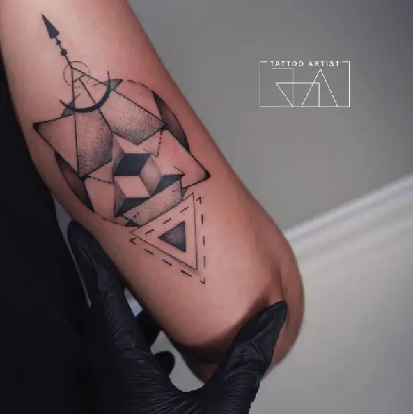 3D Geometric Shapes Back of Arm Tattoo