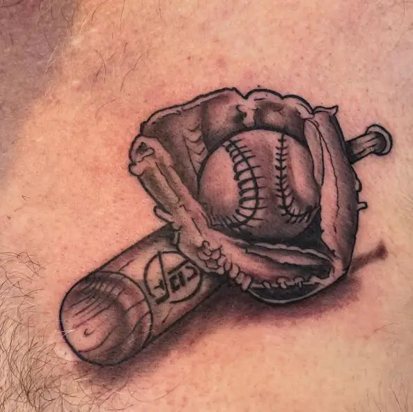 Baseball Glove, Ball and Bat Tattoo