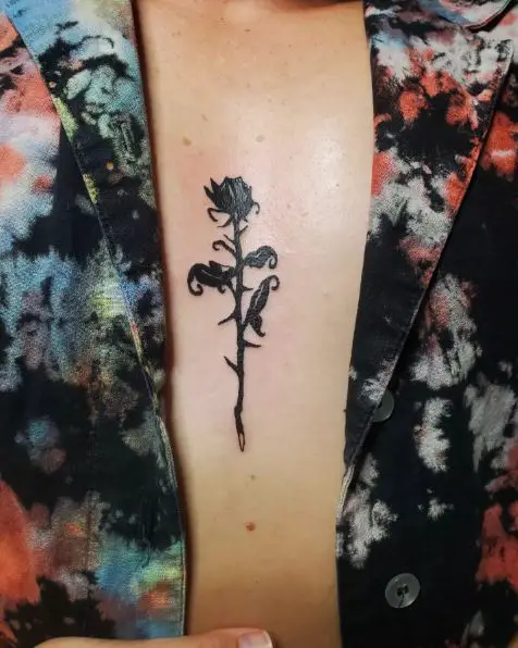 Black Gothic Rose Chest Tattoo