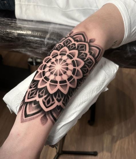 Black Work Mandala Half Sleeve Tattoo