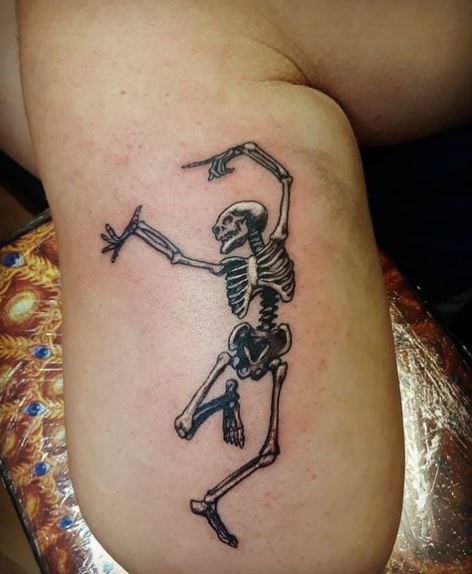 Black and Grey Dancing Skeleton Tattoo