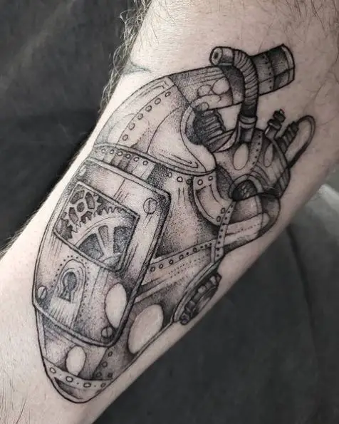 Black and Grey Mechanical Heart Tattoo