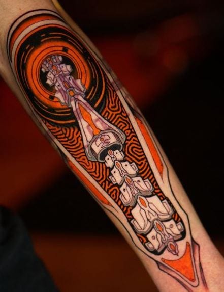 Black and Orange Cybernetic Sleeve Tattoo