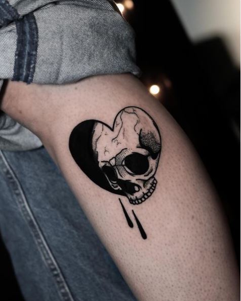 Black and White Heart Shaped Skull Tattoo