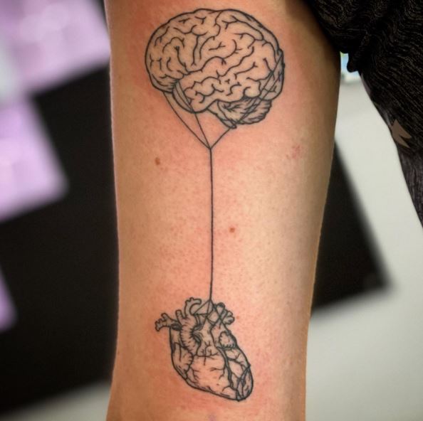 Brain and Heart Back of Arm Tattoo