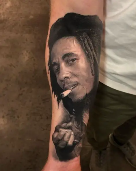 Cannabis Smoking by Bob Marley Forearm Tattoo