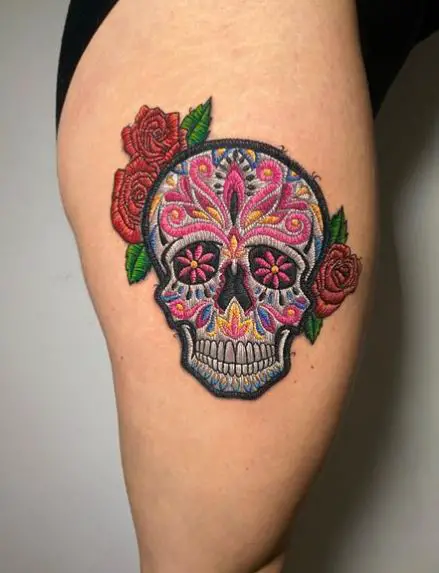 Colorful Embroidery Skull Tattoo