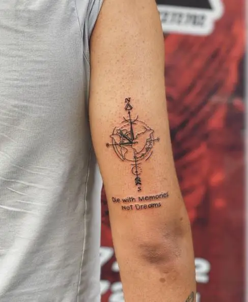 Compass and Arrow Back of Arm Tattoo