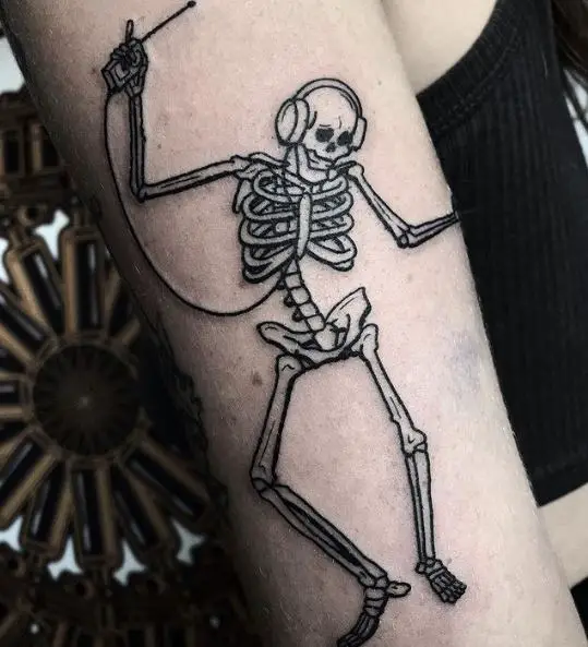 Dancing Skeleton with Headsets Tattoo