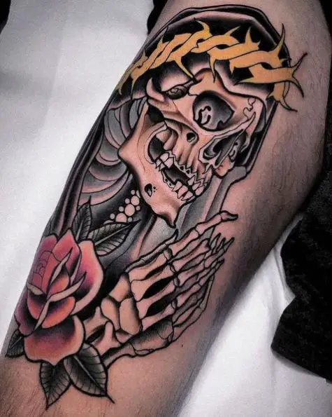 Evil Look Praying Skeleton Tattoo