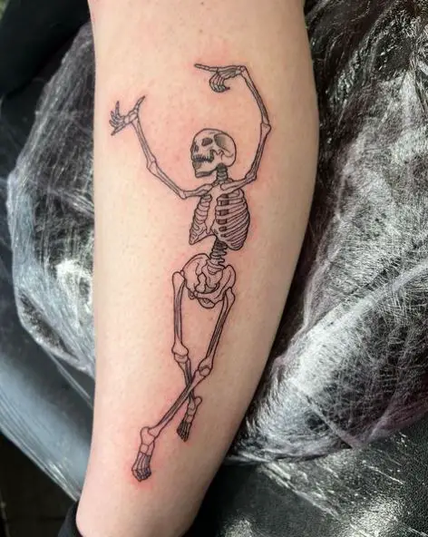 Fine Line Dancing Skeleton Tattoo