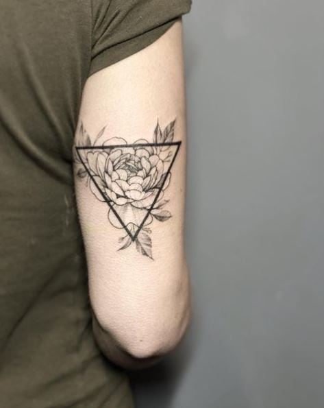 Flower and Triangle Tricep Tattoo