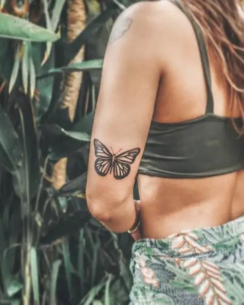 Greyscale Butterfly Back of Arm Tattoo