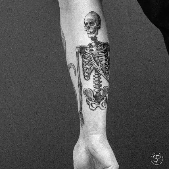 Greyscale Skull Forearm Tattoo