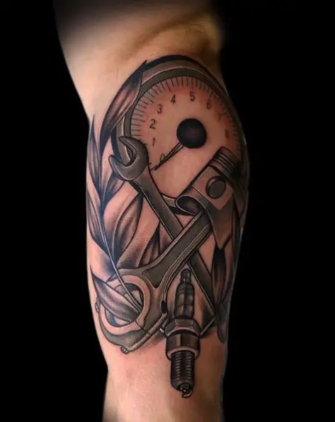 Mechanic Tools with Leaves Tattoo