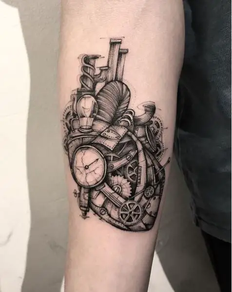 Mechanical Heart Forearm Tattoo