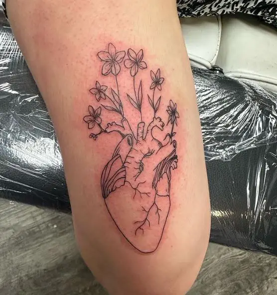 Organ Heart with Flowers Back of Arm Tattoo