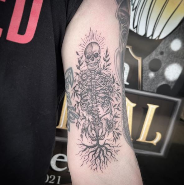 Plants and Flowers Skeleton Tattoo