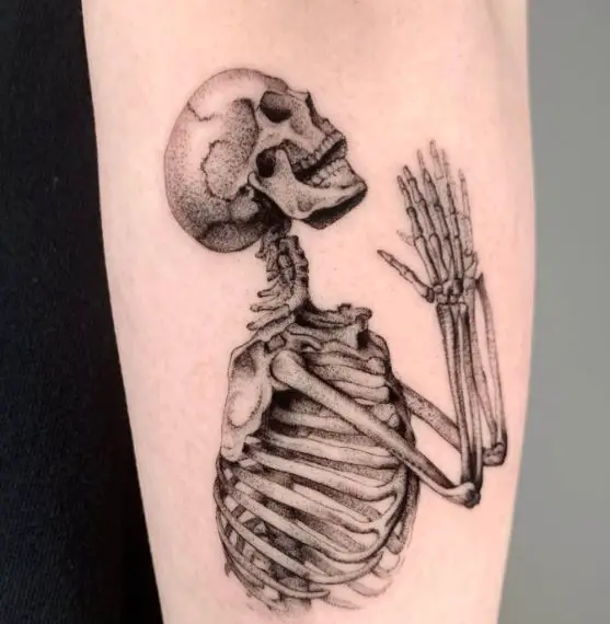 Praying Human Skeleton Tattoo