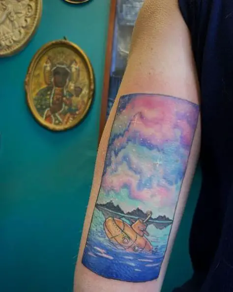 Rainbow Colored Submarine Tattoo Piece