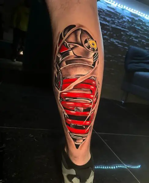 Red and Yellow Symbiotic Calf Tattoo