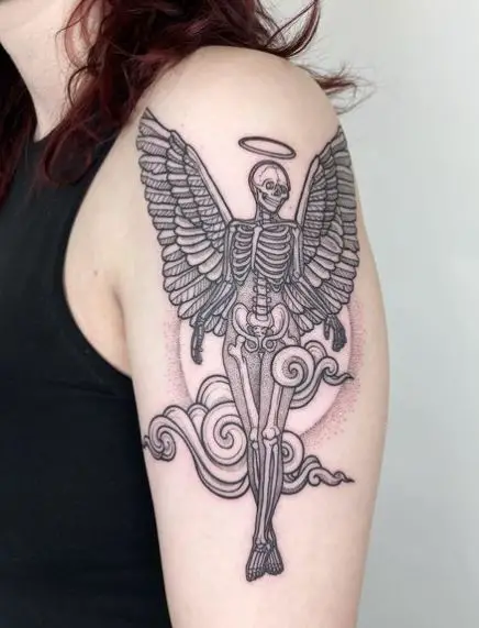 Skeletal Angel Arm Tattoo