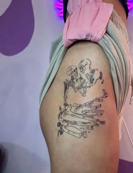 Skeleton Lovers Thigh Tattoo