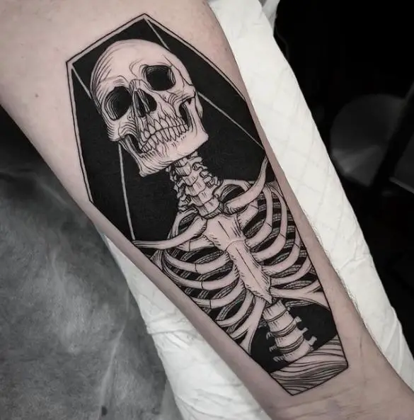 Skeleton in Coffin Tattoo Piece