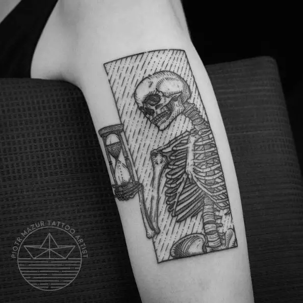Skeleton with Hourglass Tattoo