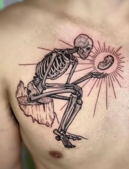 Skelly Observing the Hippocampus Custom Tattoo