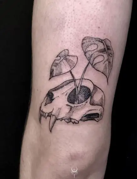 Skull Plant Pot Back of Arm Tattoo