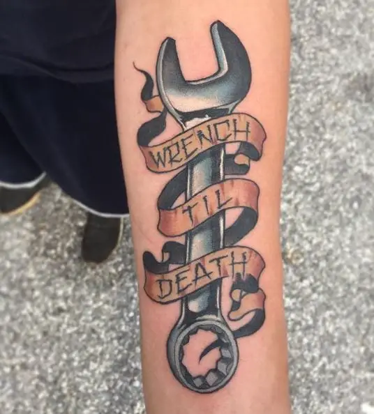 Spanner Tool with Lettering Tattoo