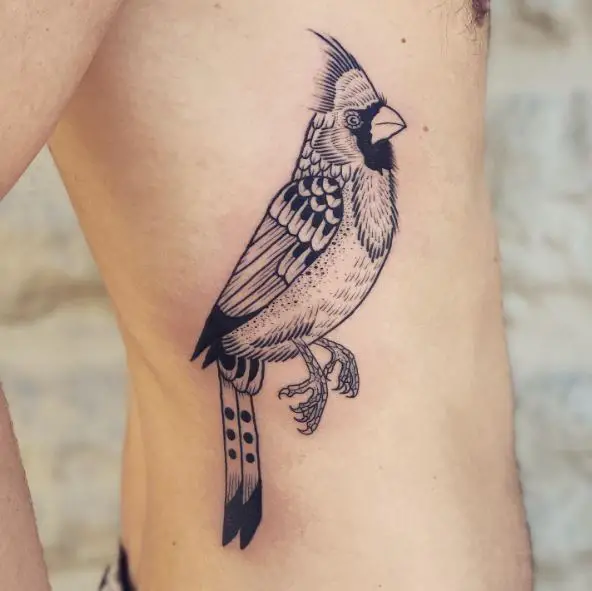 Black and Grey Cardinal Ribs Tattoo