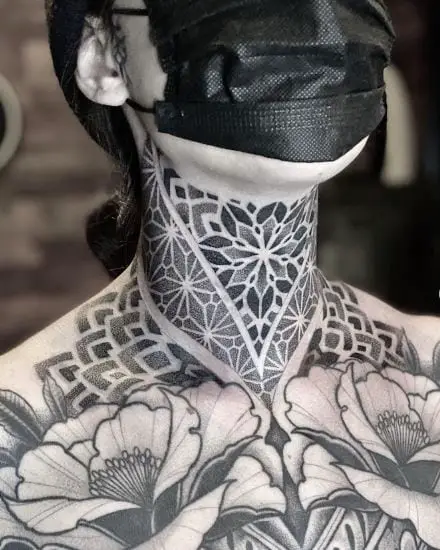 Grey Mandala Full Neck Tattoo