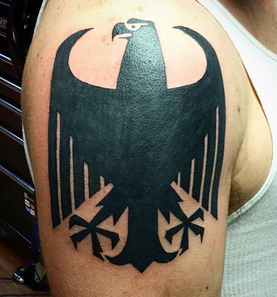 Black Minimalistic German Eagle Shoulder Tattoo