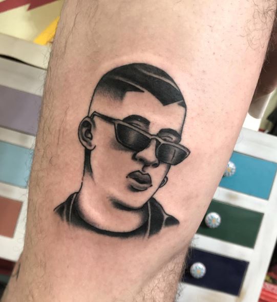 Black and White Bad Bunny with Sun Glasses Tattoo