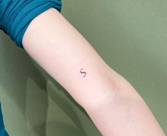 Simple Letter S Initial Biceps Tattoo
