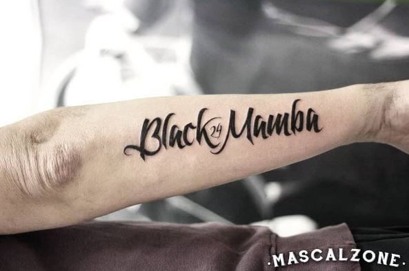 24 and Black Mamba Script Forearm Tattoo